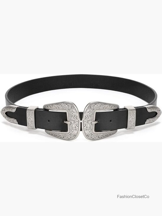 Vintage Western Leather Belt with Double Buckle for Jeans Dresses main image 6